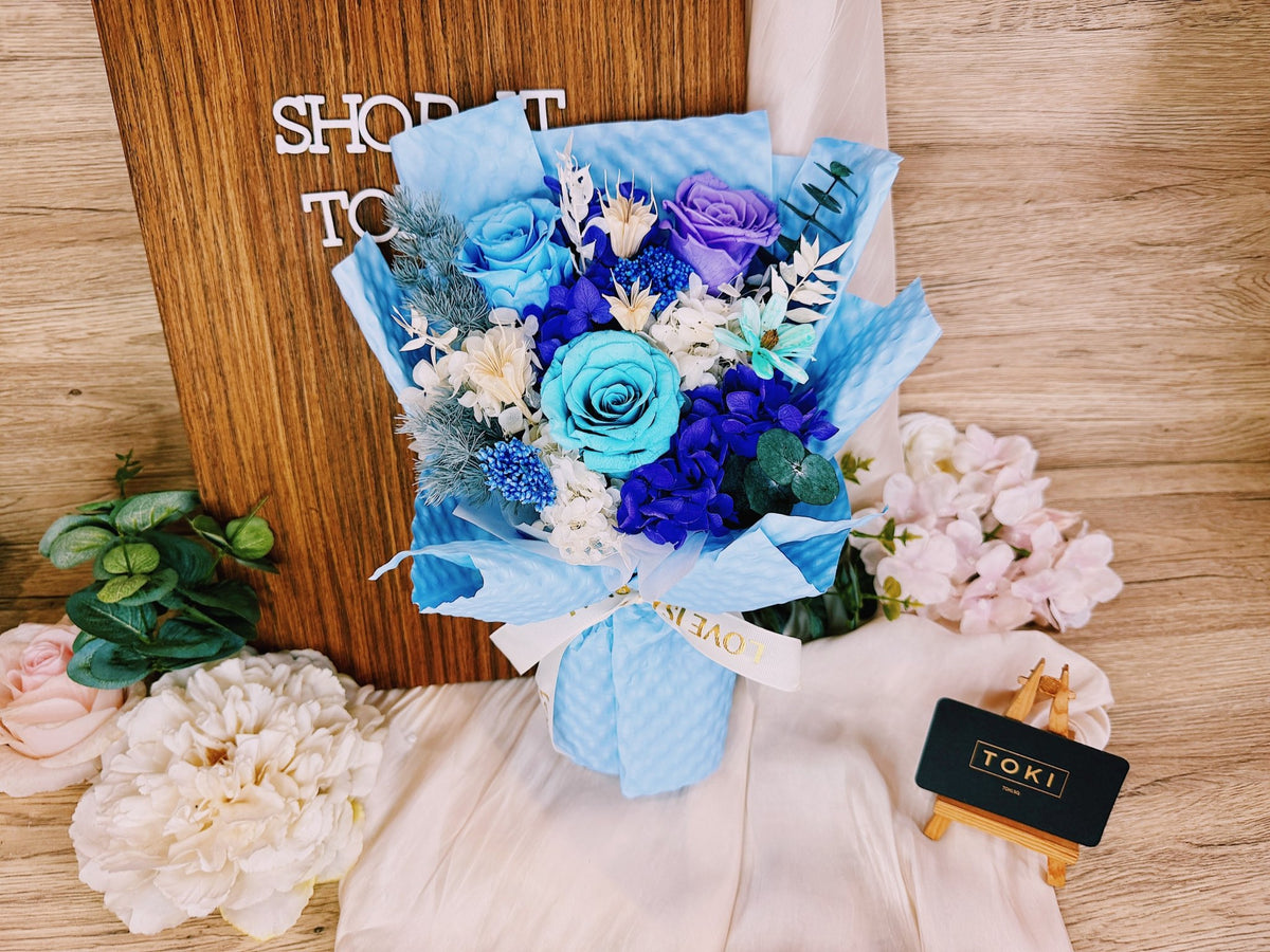 Singapore Online Florist, TOKI.SG - 3 Preserved Roses - Blues, Flowers