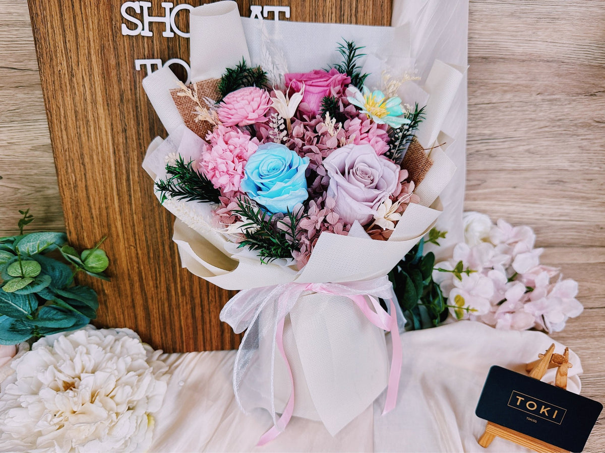 Singapore Online Florist, TOKI.SG - 3 Preserved Roses - Pastel Rainbow ...
